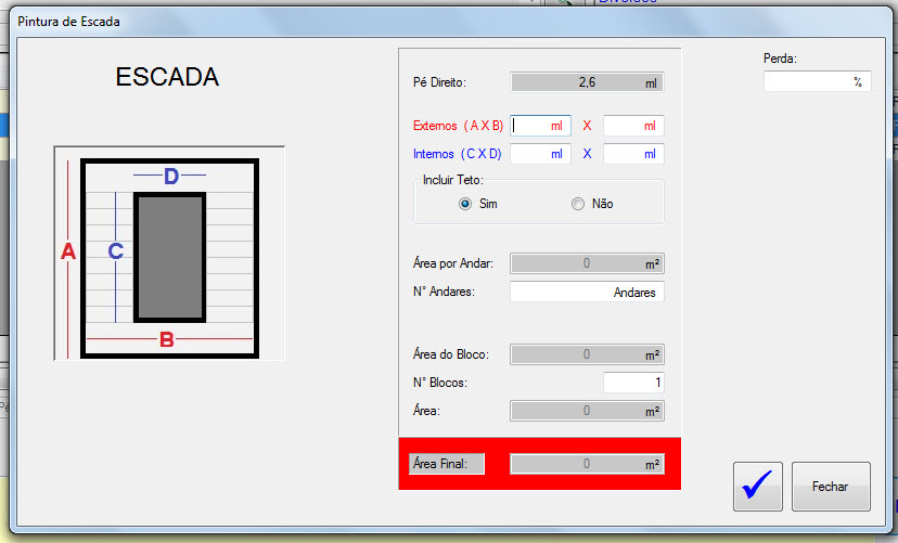 Paredes de Escadaria  - Software Construção Civil - Calculo de medidas